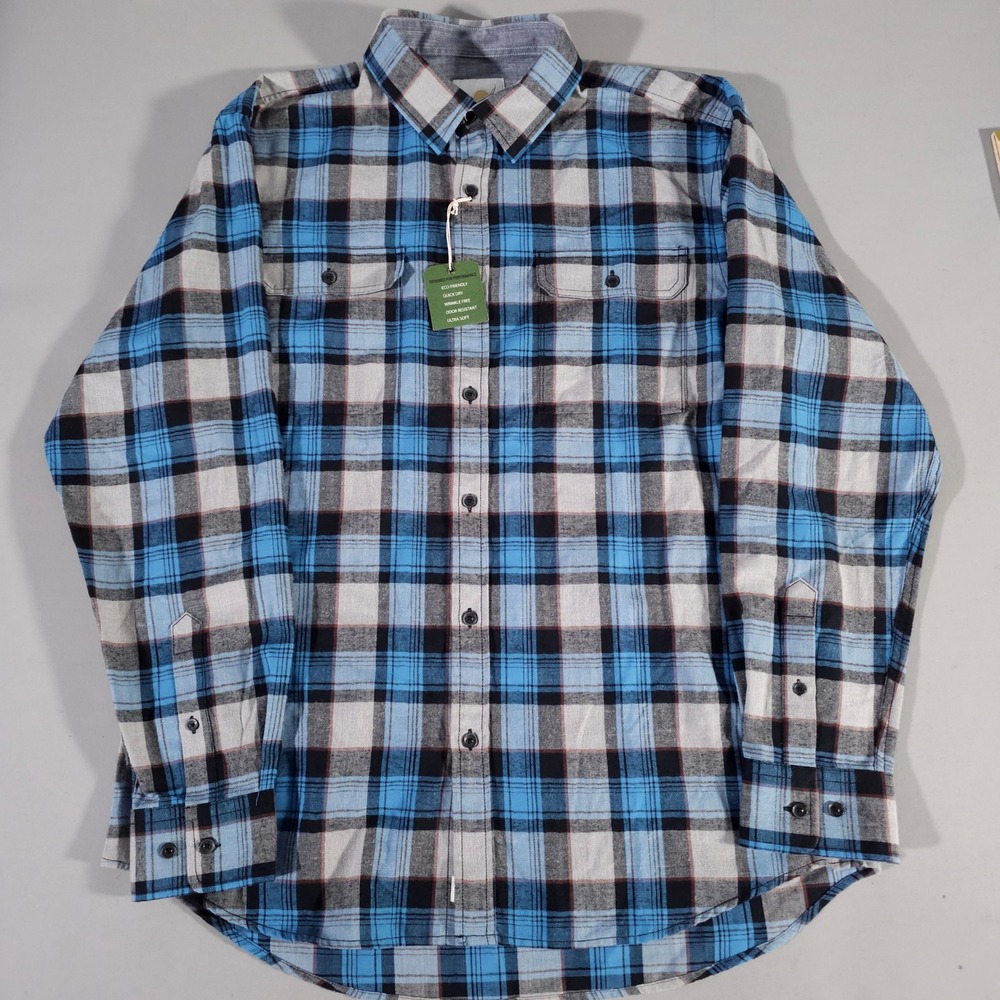 Fundamental Coast Button Down Mens XL Blue Plaid Long Sleeve Quick Dry Shirt